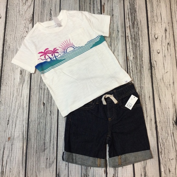 GAP Other - Gap Boys 2T, 3T Volcano and Dinosaur Shirt & Denim Shorts Outfit. NWT